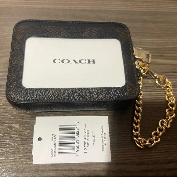 Coach NEW Brown Zip Card Holder with Gold - Picture 2 of 3
